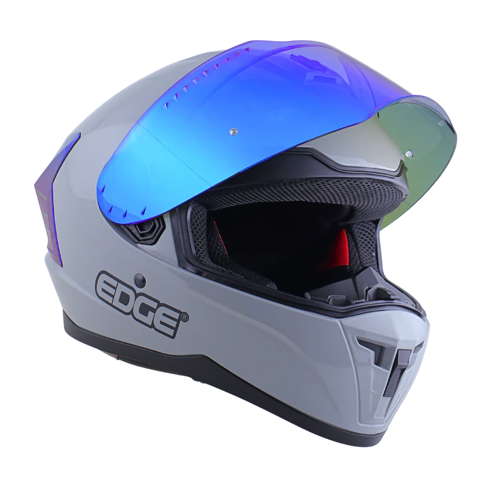 Casco EDGE Integral Extreme Solido Gris / Azul Metalizado Certificación DOT I ECE - Image 4