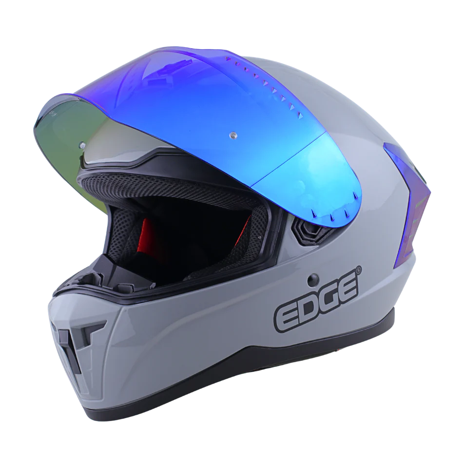 Casco EDGE Integral Extreme Solido Gris / Azul Metalizado Certificación DOT I ECE - Image 5